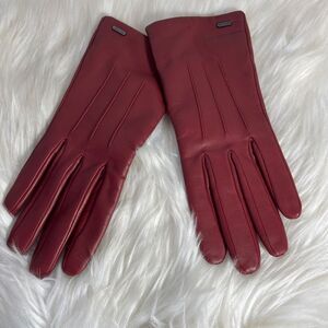 Coach Red Sculpted Signature Leather Tech Gloves Sz 7/M